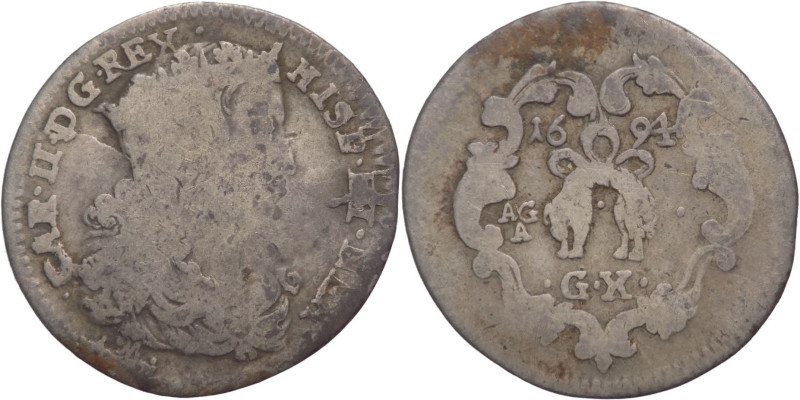 Napoli - Carlo II, Re di Spagna (1674-1700) - Carlino da 10 Grana 1694 - gr. 1,9...