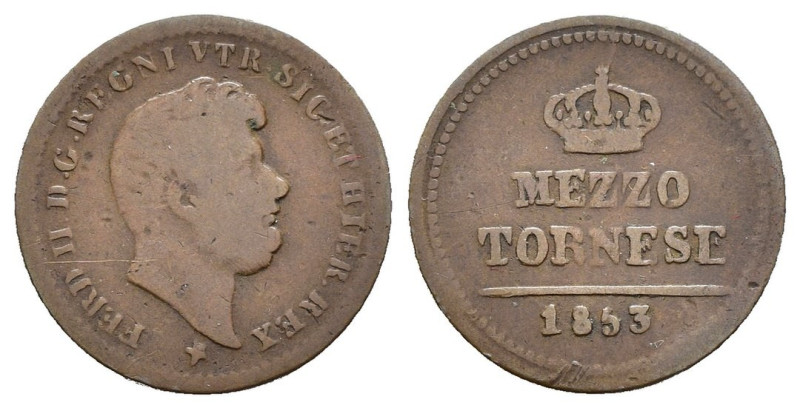 Napoli - 1/2 Tornese 1853 - Ferdinando II (1830 - 1859) - III° tipo - R2 - Cu. -...