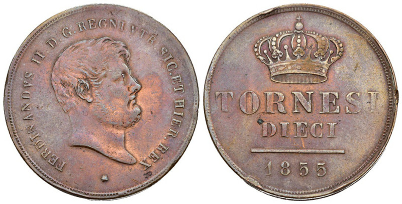 Napoli - 10 Tornesi 1855 - Ferdinando II (1830 - 1859) - IV° tipo - R3 (RARISSIM...