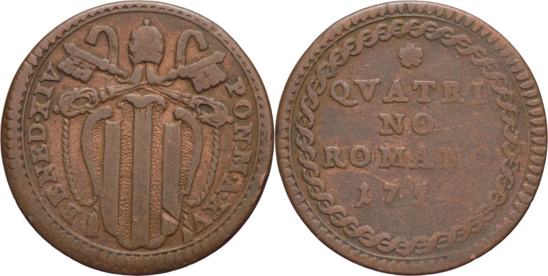 Roma - 1 Quattrino Romano 1754 - Benedetto XIV (1740 - 1758) - Gr. 2,23 - Munt.#...