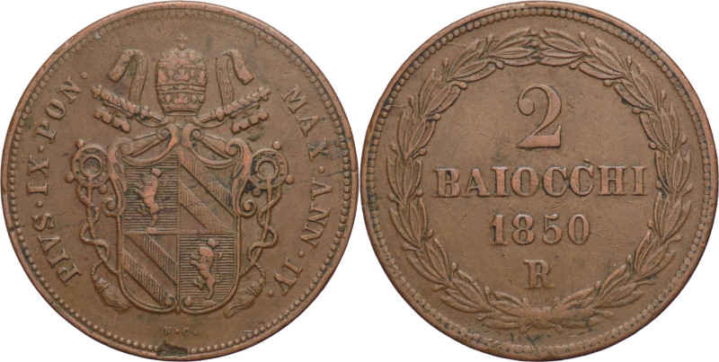 Stato Pontificio - 2 Baiocchi 1850 - Pio IX (1846 - 1870) - II° tipo - Cu. - Gr....