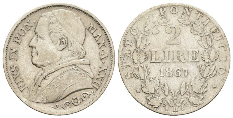 Roma - Pio IX, Mastai Ferretti (1846-1878) - 2 Lire 1867 Anno XXII - Mont. 368 -...