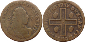Regno di Sardegna - Monetazione per la Sardegna - Carlo Emanuele III (1730-1773) 3 cagliaresi I°Tipo 1732 - Torino - MIR 966 - Rara - Cu - gr.6,35

...