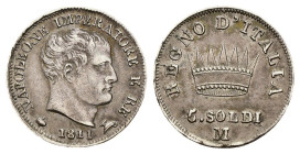 5 Soldi 1811 - Napoleone I Re d'Italia (1805 - 1814) - 25 Centesimi - zecca di Milano - Ag. 900 - Gig# 190a

mBB

SPEDIZIONE SOLO IN ITALIA - SHIP...
