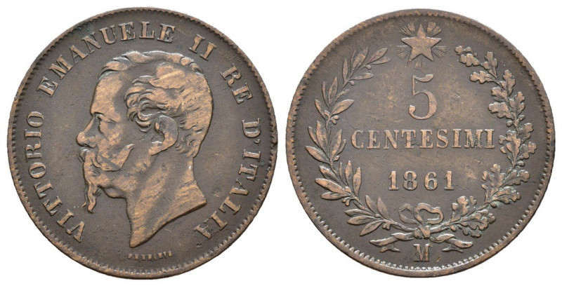 5 Centesimi 1861 - Vittorio Emanuele II (1861 - 1878) - zecca di Milano - Cu. - ...