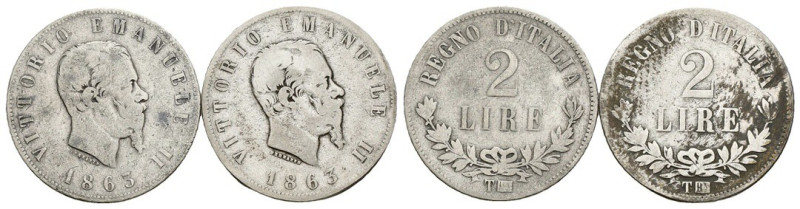 Vittorio Emanuele II (1861-1878) - Lotto 2 monete da 2 Lire - zecca di Torino - ...