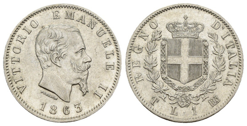 1 Lira 1863 - Vittorio Emanuele II (1861-1878) - Stemma - Zecca di Torino - Ag. ...