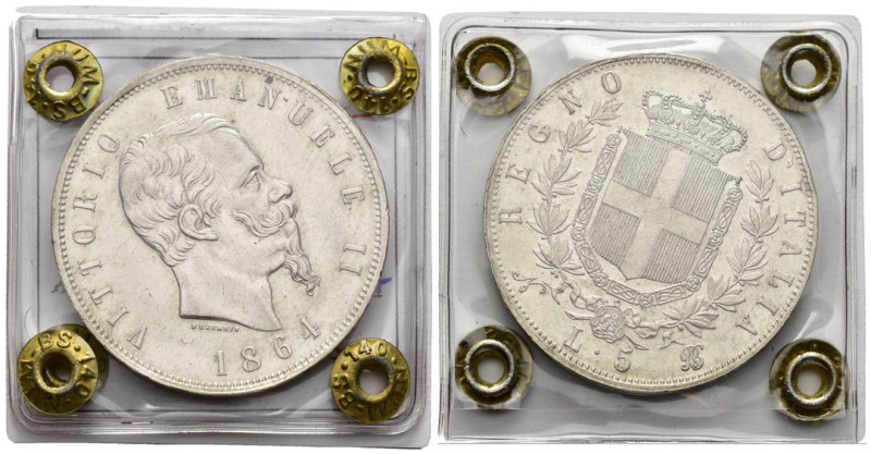 Vittorio Emanuele II (1861-1878) - 5 lire 1864 - RARA - Ag - Gig. 35 - perizia L...