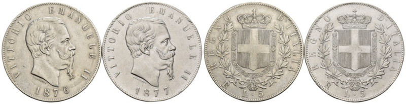 Vittorio Emanuele II (1861-1878) - Lotto 2 monete da 5 lire 1876 e 1877 - Ag

...