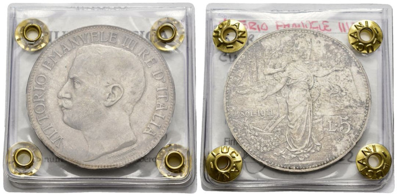5 lire 1911 - Vittorio Emanuele III (1900 - 1943) - Cinquantenario - zecca di Ro...