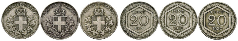 Vittorio Emanuele III (1900-1943) - Lotto di 3 monete 20 centesimi "esagono" 191...