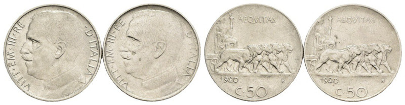 Regno d'Italia - Vittorio Emanuele III (1900-1943) - lotto di 2 monete da 50 cen...