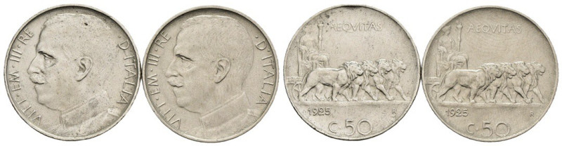 Regno d'Italia - Vittorio Emanuele III (1900-1943) - lotto di 2 monete da 50 cen...