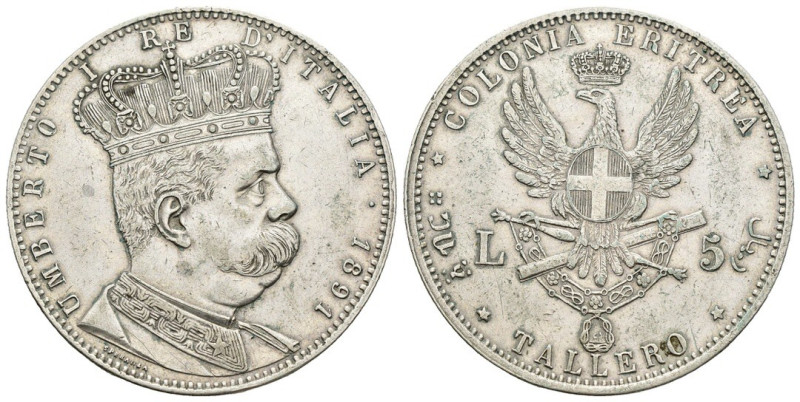 Eritrea italiana - Umberto I (1890-1896) - 5 Lire o Tallero 1891 - Ag - Gig. 1
...