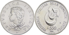 Italia - Moneta da Lire 500 - Anno 1990 - Celebrativa della Presidenza Italiana della Comunità Europea in cofanetto dell'Istituto Poligrafico della Ze...