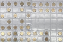 Repubblica Italiana - Lotto di 37 monete 20 lire quercia dal 1957 al 2001 presenti tutti gli anni più 7 monete (1957, 1970, 1975, 1977, 1984, 1985) tu...
