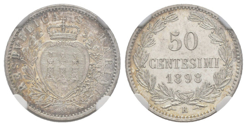 San Marino - 50 Centesimi 1898 - Vecchia monetazione (1864 - 1938) - Rara - Ag. ...