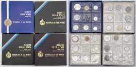 San Marino - Lotto di 4 divisionali annuali - Anni, nominali e metalli vari - serie del 1975 (con argento) inserita in una delle scatole della serie d...
