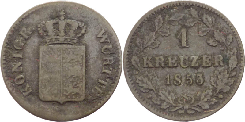 Germania - Regno di Württemberg - Guglielmo I (1816-1864) - 1 Kreuzer 1853 - KM#...