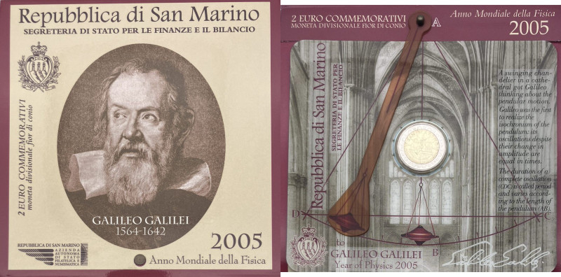 San Marino - 2 Euro 2005 "Galileo Galilei - Anno Mondiale Della Fisica" - in fol...