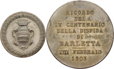 Puglia - Medaglia commemorativa del IV centenario della disfida di Barletta 1903 - Ae argentato - gr. 29,50 - Ø mm 39,3

SPL/FDC

SPEDIZIONE SOLO ...