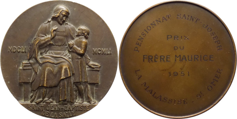 Francia - medaglia dedicata a San Jean-Baptiste de la Salle - 1951 - opus Lejeun...