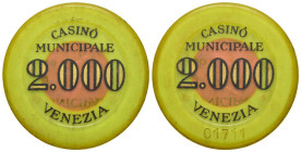 Venezia - Casinò Municipale - Fiches da 2000, n° 01711 - Gr. 3,89 - mm. 39 

SPL

SPEDIZIONE IN TUTTO IL MONDO - WORLDWIDE SHIPPING