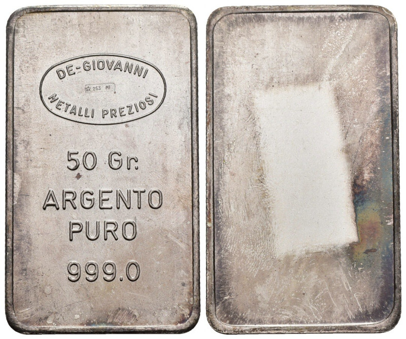 Lingotto argento De Giovanni - Ag .999 - gr. 49,87; 60x35 mm

SPEDIZIONE IN TU...