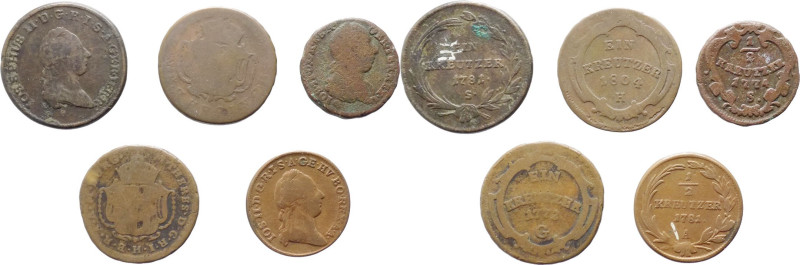 Austria - lotto di 5 monete di cui 3 da 1 kreuzer (1772 - 1781 - 1804) e 2 da 1/...
