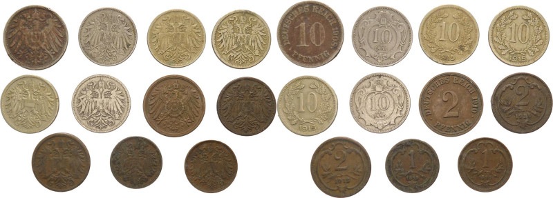 Monete estere - Lotto composto da 11 monete: Germania: 2 Pfennig 1910 e 10 Pfenn...