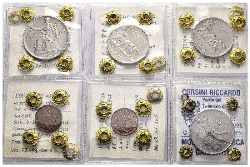 Lotto di 6 monete Regno d'Italia e Repubblica Italiana - Buono da 1 lira 1924 pe...