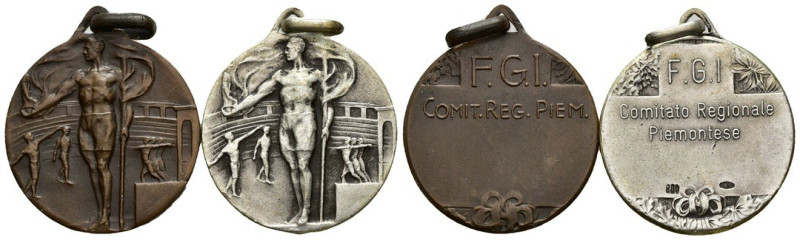 Federazione Ginnastica Italiana - lotto di 2 medagliette - Ag .800 e Ae. - Ø mm....