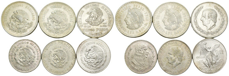 Messico - lotto di 5 monete da 5 Pesos e 1 Onza - anni vari - Ag. 

qFDC

SP...