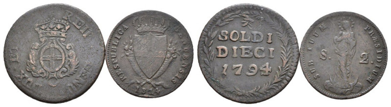 Genova - lotto di 2 monete da 2 soldi 1814 e 10 soldi 1794 - Ae

med. BB

SP...