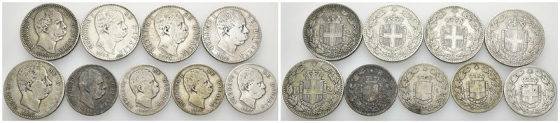Umberto I (1878-1900) - Lotto di 9 monete da 2 e 1 lira di anni vari - Ag

SPE...