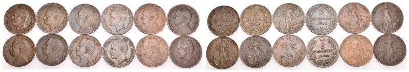 Regno d'Italia - Vittorio Emanuele III (1900-1943) - lotto di 12 monete da 2 cen...