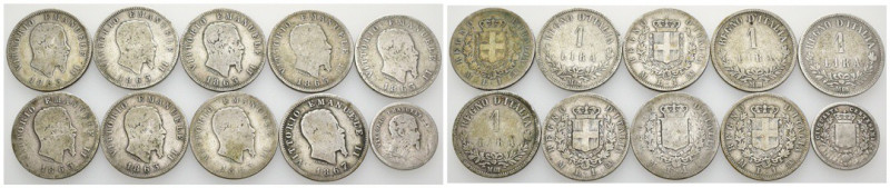 Vittorio Emanuele II (1861-1878) - Lotto di 10 monete da 1 lira anni vari e 50 c...