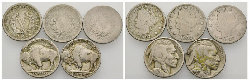 Stati Uniti d'America (1776-oggi) - lotto di 5 monete da 5 Centesimi - Ni.

MB