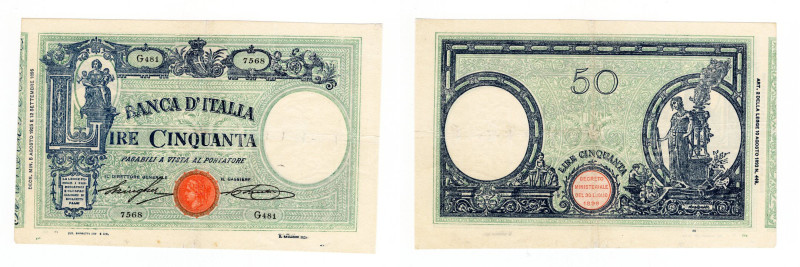 Regno Italia - 50 Lire - decreto 05/08/25 - Stringher-Sacchi - Barbetti - con ma...