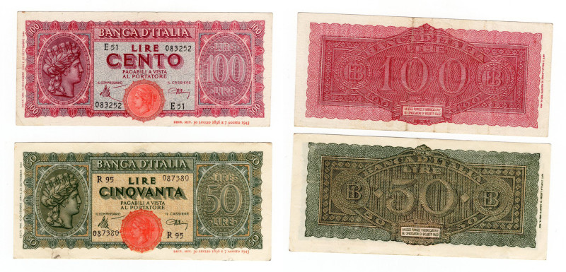 Repubblica Italiana - lotto di 2 banconote - 100 Lire Italia Turrita BI 25 A 12/...
