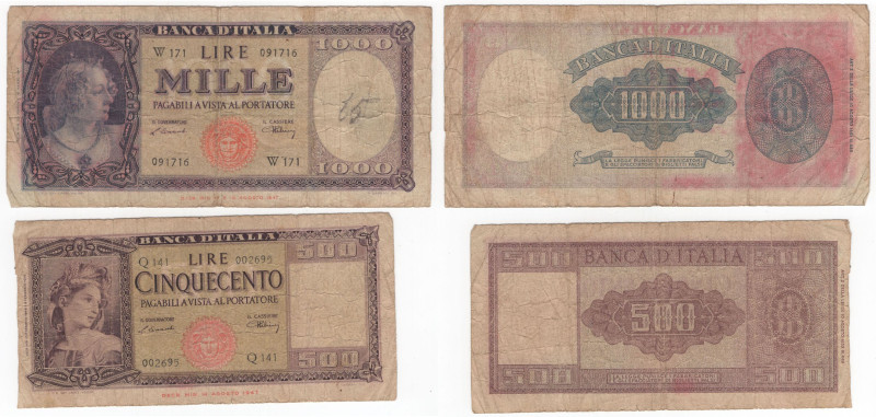 Repubblica Italiana - lotto di 2 banconote - 500 Lire 1948 e 1000 Lire 1947

M...