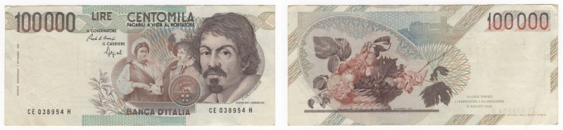 Repubblica Italiana - 100.000 lire Caravaggio I° tipo - decr. 1/9/1973 - N° seri...