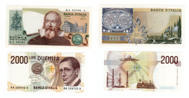 Repubblica Italiana - lotto di 2 banconote - 2.000 Lire - Guglielmo Marconi BI 60 A 10/24/90 - e - 2.000 Lire - Galileo Galilei BI 59 A 10/8/73

qFD...