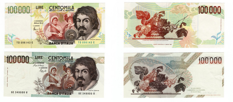 Repubblica Italiana - lotto di 2 banconote da 100.000 Lire - Caravaggio Secondo ...