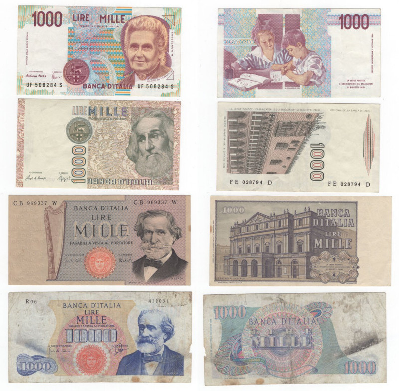 Repubblica Italiana - Lotto 4 tipologie da 1.000 lire: M. Montessori, M. Polo, G...