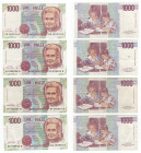 Repubblica Italiana - Lotto di 4 banconote da 1000 "M. Montessori" - serie sostitutive XE (1995), XF (1996), XG e XH (1998) 

SPEDIZIONE IN TUTTO IL...
