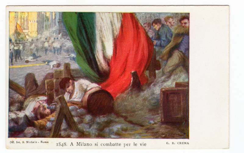 Cartolina postale d'epoca raffigurante dipinto di G. B. Crema - Moti insurrezion...
