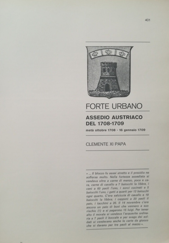 TRAINA M. – Gli assedi e le loro monete. –. Forte Urbano: Assedio austriaco del ...