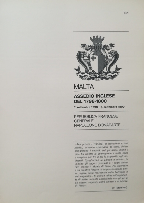 TRAINA M. – Gli assedi e le loro monete. –. Malta: Assedio inglese del 1798-1800...