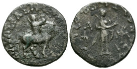 INDOESCITAS, Azes II. Tetradracma. (Ae. 8,36g/23mm). 28-12 a.C. (HGC 12, 637). Anv: Azes sobre caballo a derecha, alrededor leyenda. Rev: Atenas estan...